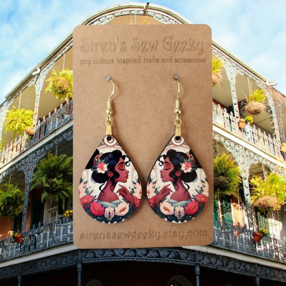 Princess Tiana Earrings Disney Art Nouveau